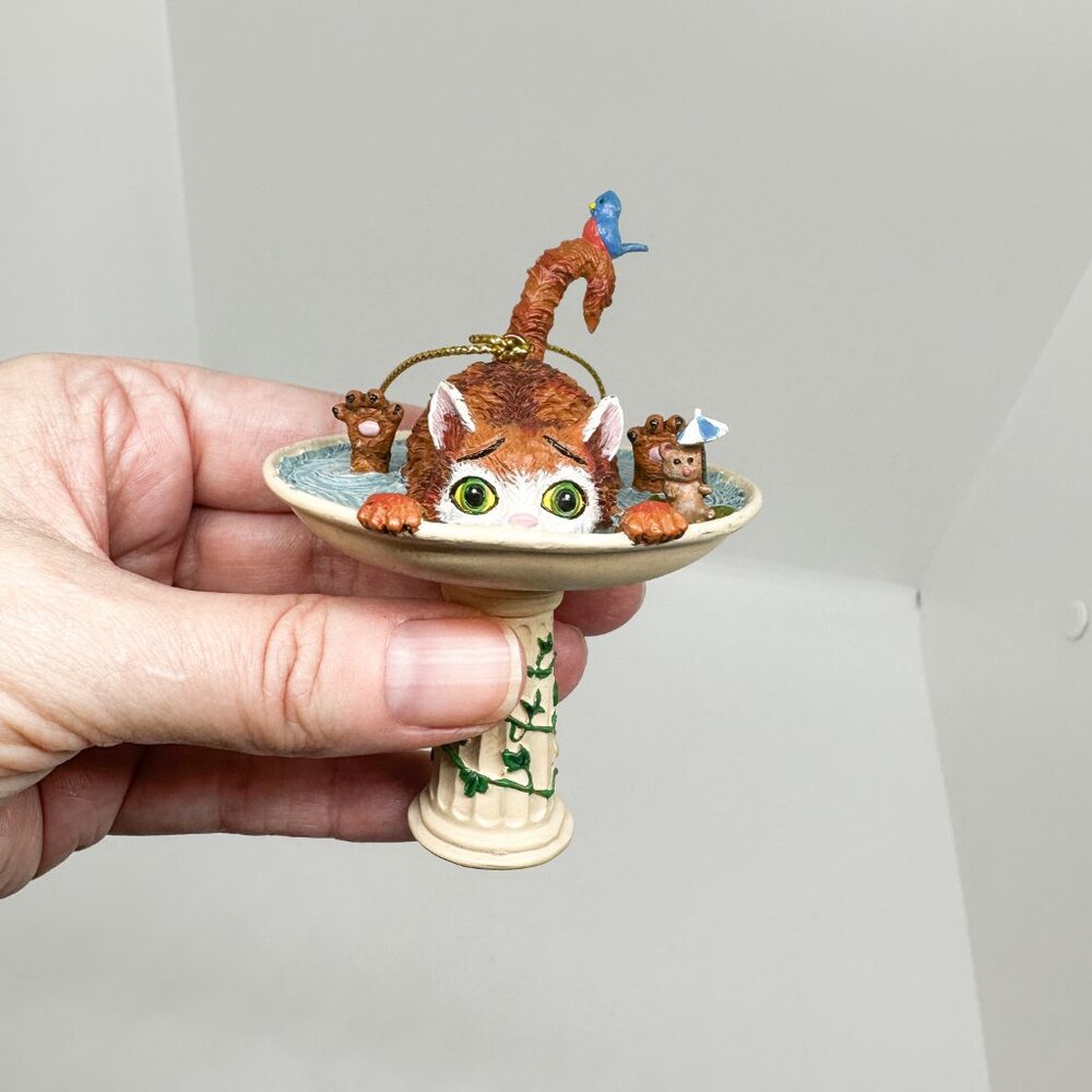 Danbury Mint Gary Patterson Cat Ornament Ginger Bird Bath Birds Trouble